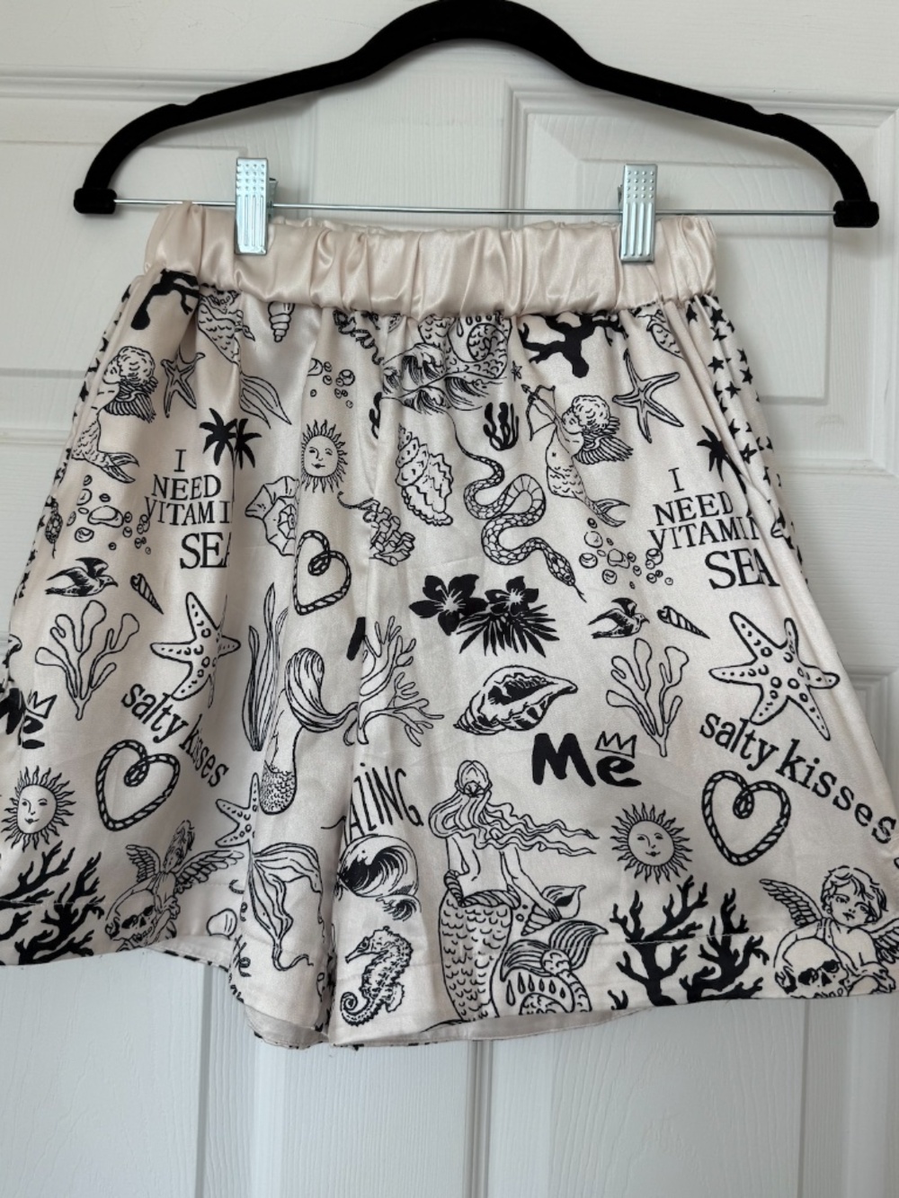 Beach Graphic Satin Lounge Set | Coastal Print Button-Up Shirt & Shorts | Vacati - Picture 9 of 10